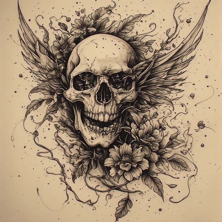 Tattoo flash: Skull wings